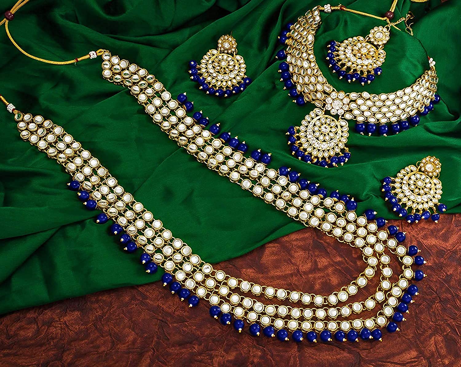 Women's Traditional Gold Plated Kundan Pearl Bridal Necklace Set for Women