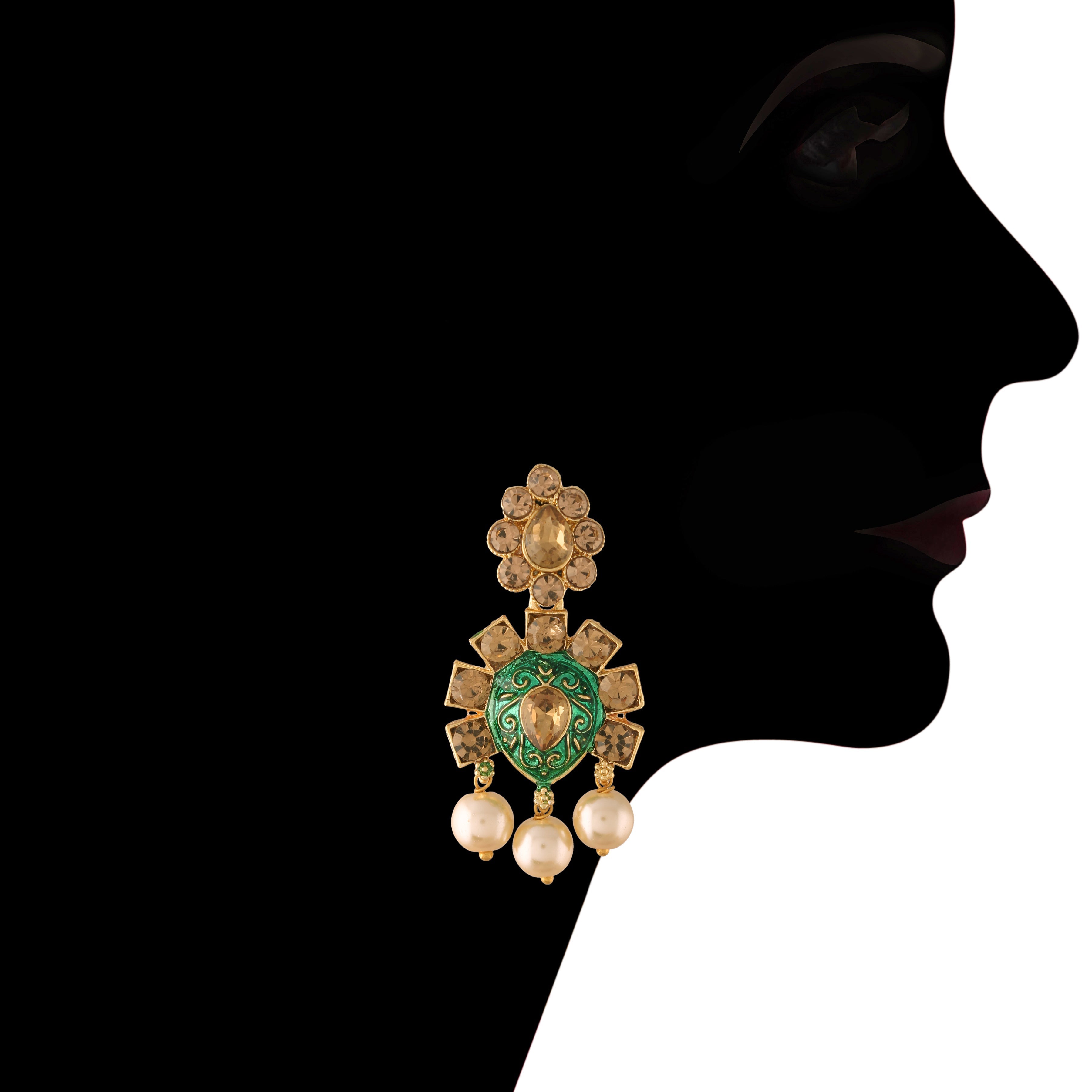 Women's 18k Gold Plated Green Meenakari Choker Set Glided With Pearls