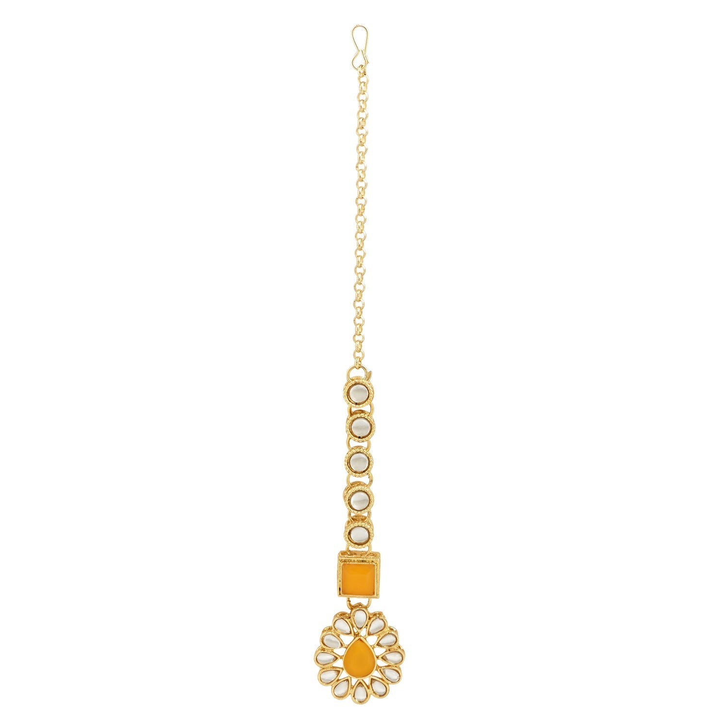 Women's 18K Gold Plated Traditional Kundan Necklace Jewellery Set with Earrings & Maang Tikka 