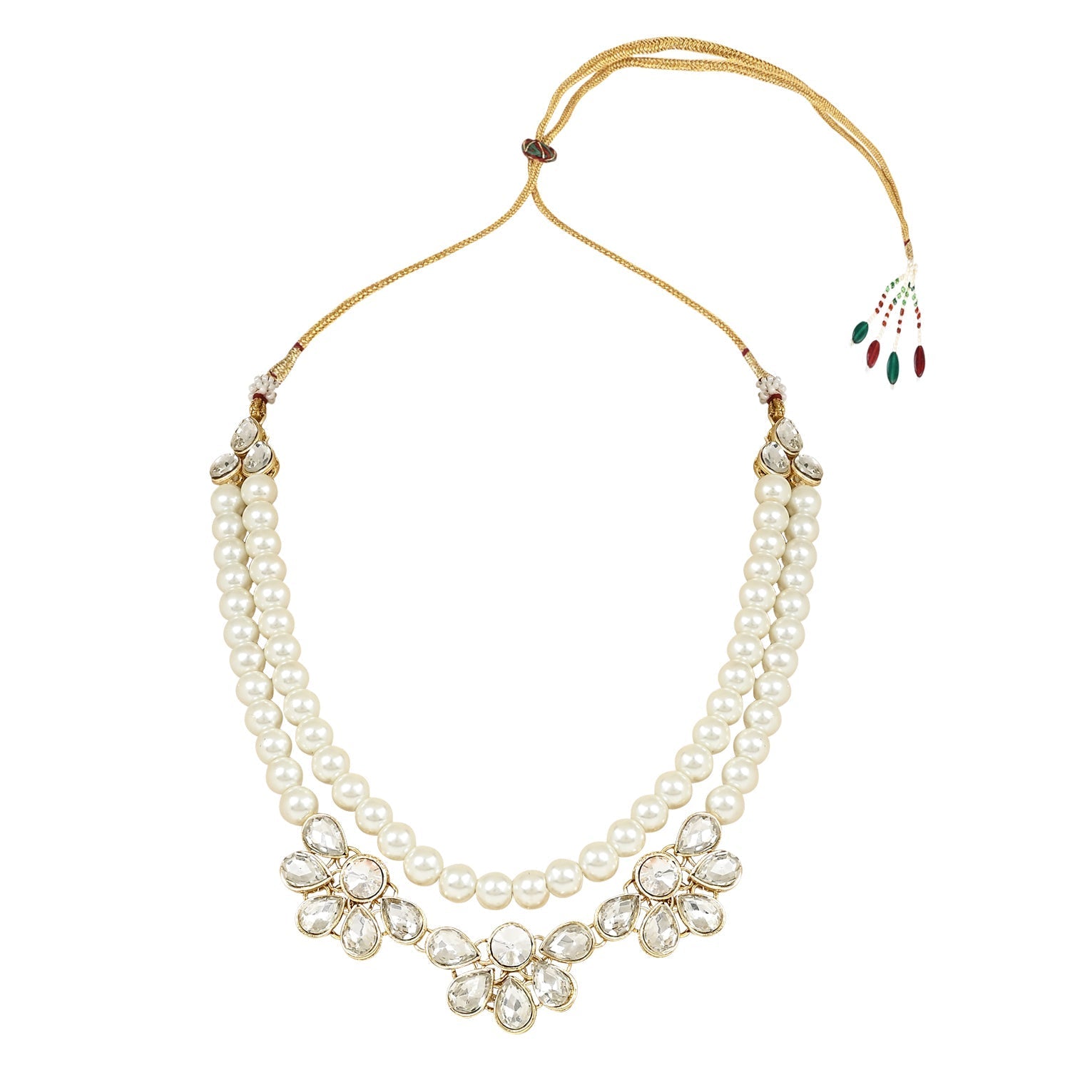 Women's 18K Gold Plated Traditional Kundan & Pearls Necklace Jewellery Set with Earrings