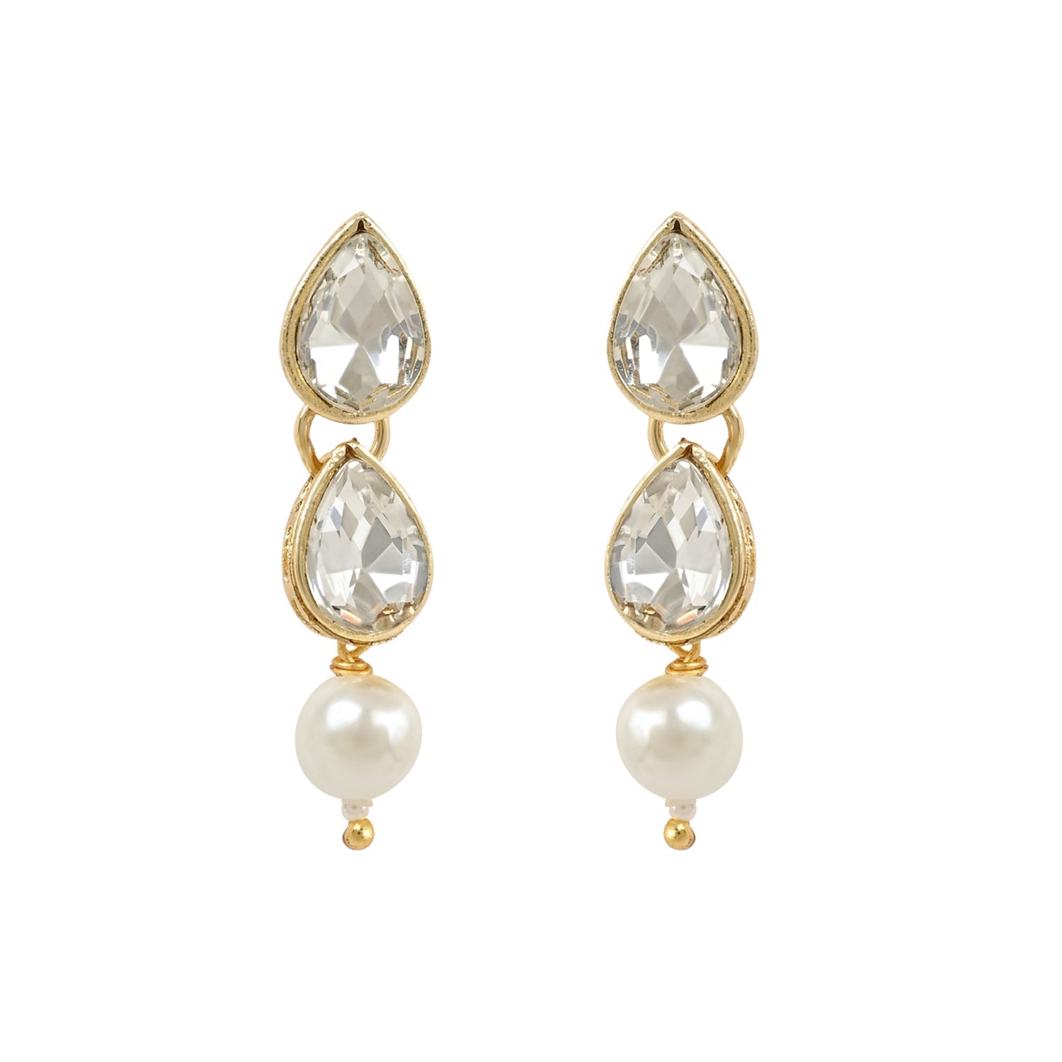 Women's 18K Gold Plated Traditional Kundan & Pearls Necklace Jewellery Set with Earrings