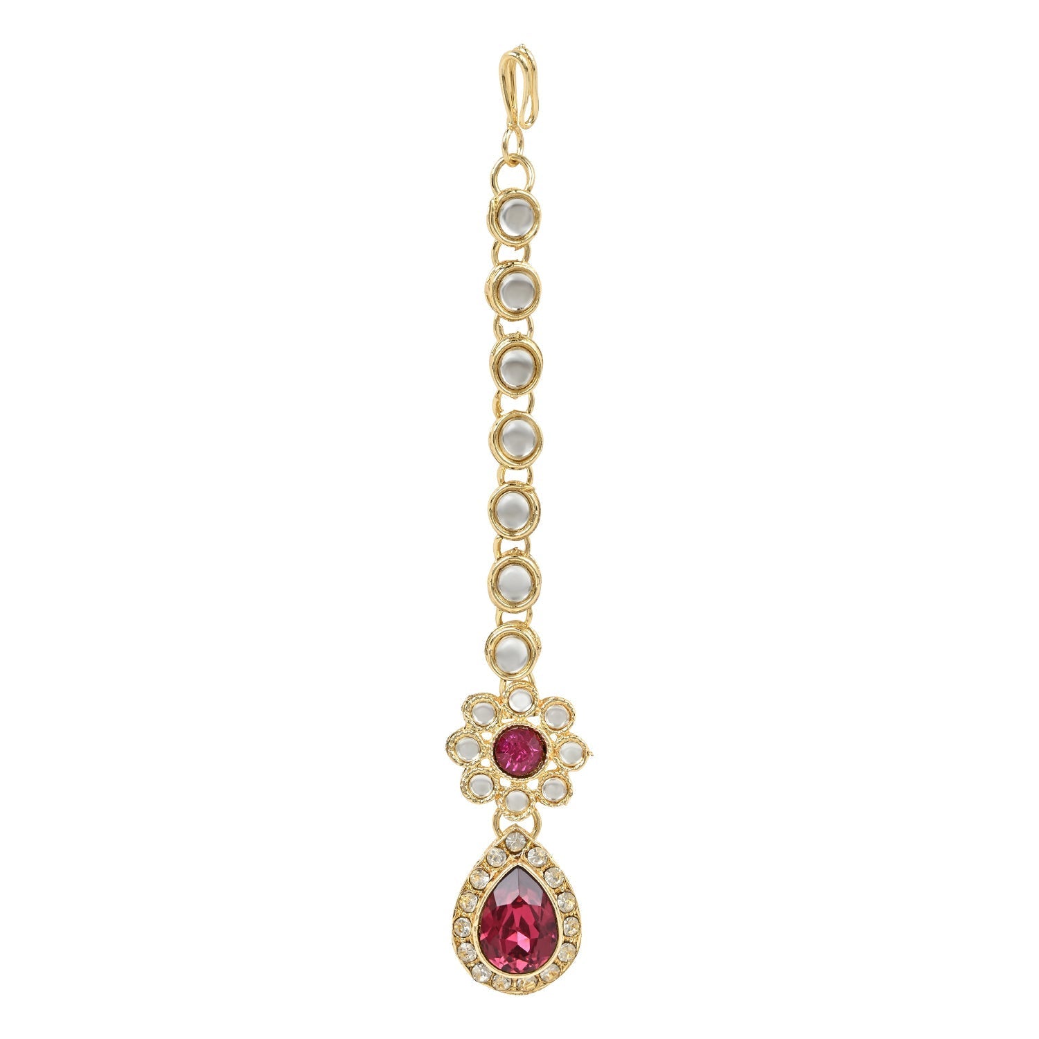 Women's 18K Gold Plated Traditional Floral Design Kundan Stones Studed Necklace Jewellery Set with Earrings & Maang Tikka
