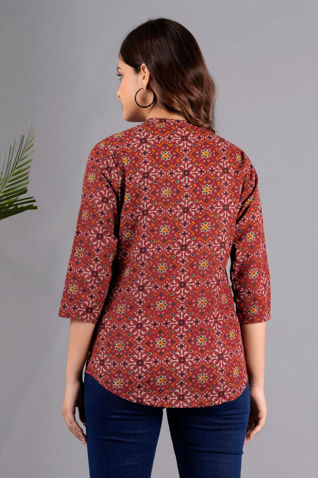 Women's Maroon Cotton Printed Tunic - Taantav