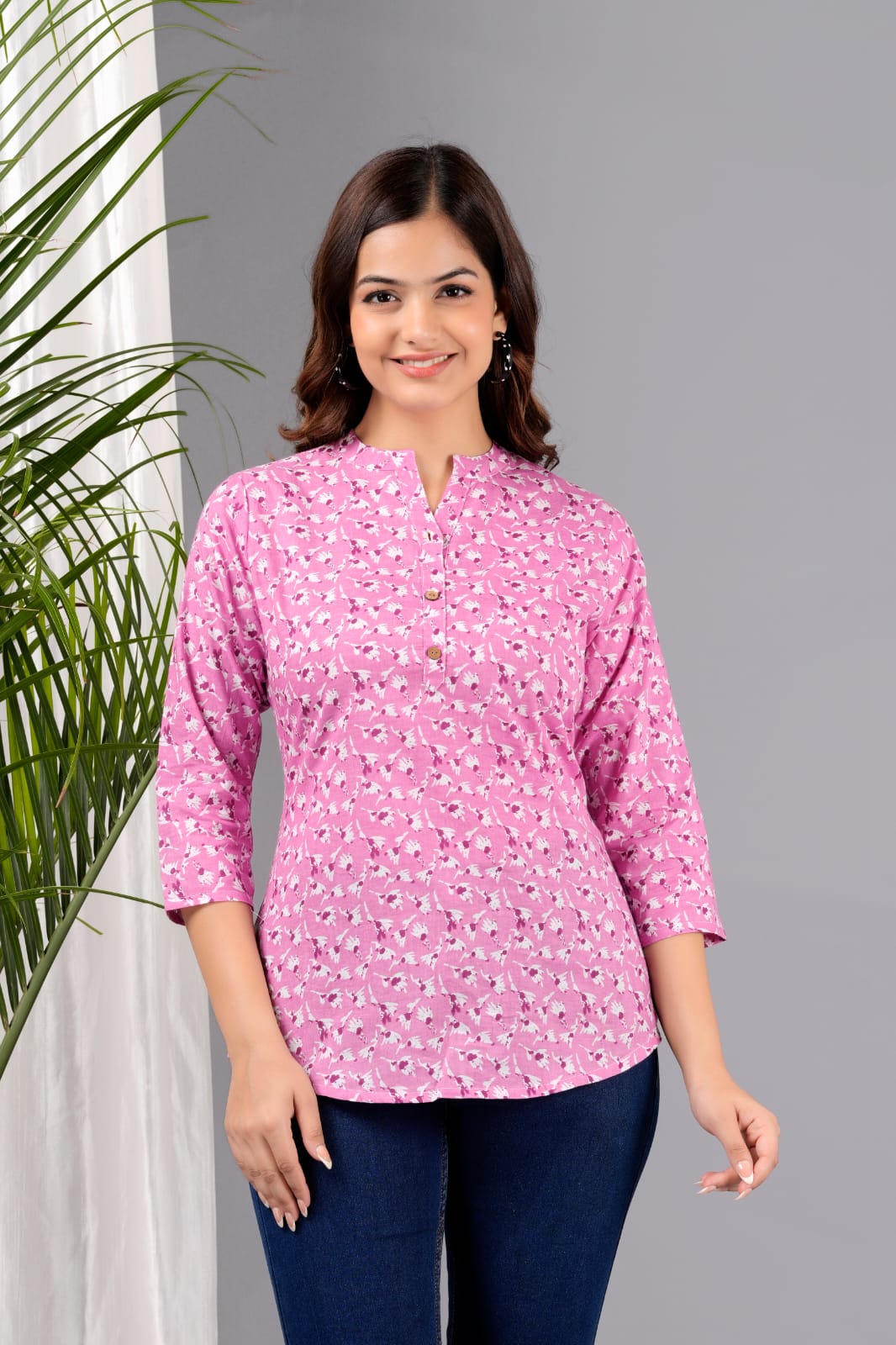 Women's Purple Cotton Printed Tunic - Taantav