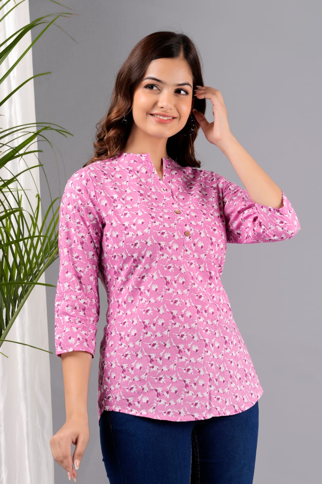 Women's Purple Cotton Printed Tunic - Taantav