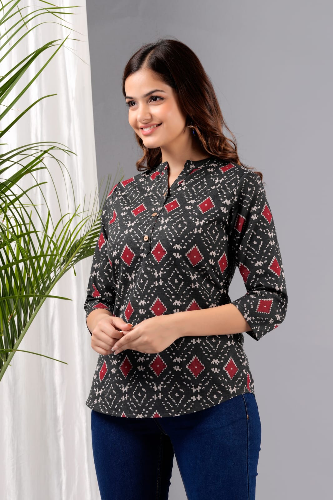 Women's Grey Cotton Printed Tunic - Taantav