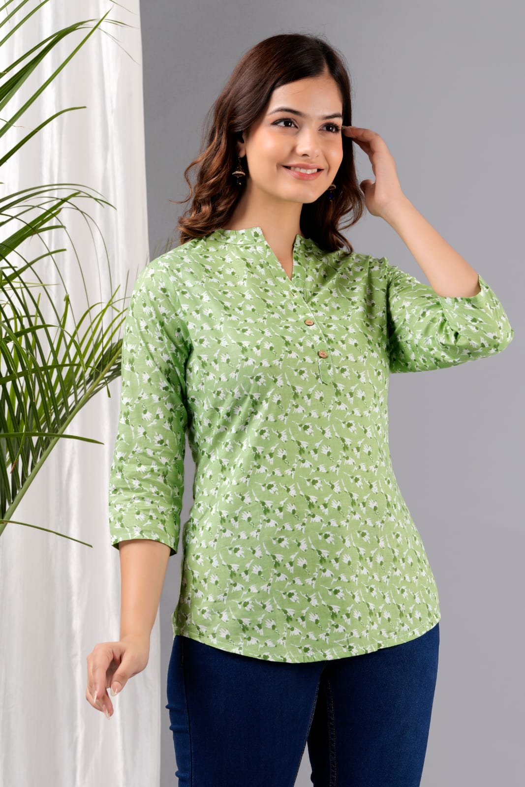Women's Green Cotton Printed Tunic