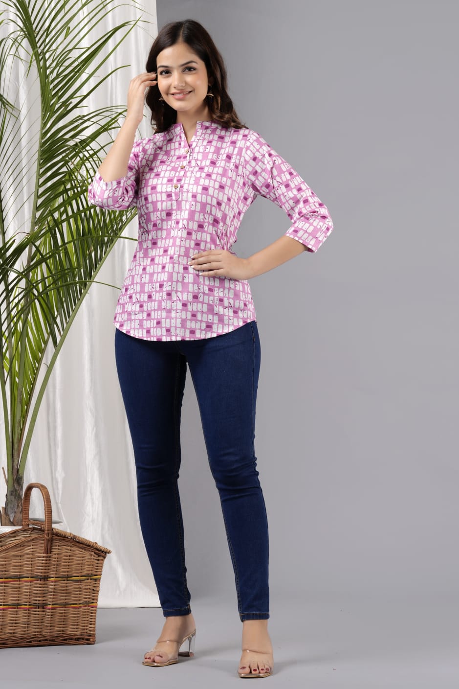 Women's Purple Cotton Printed Tunic - Taantav