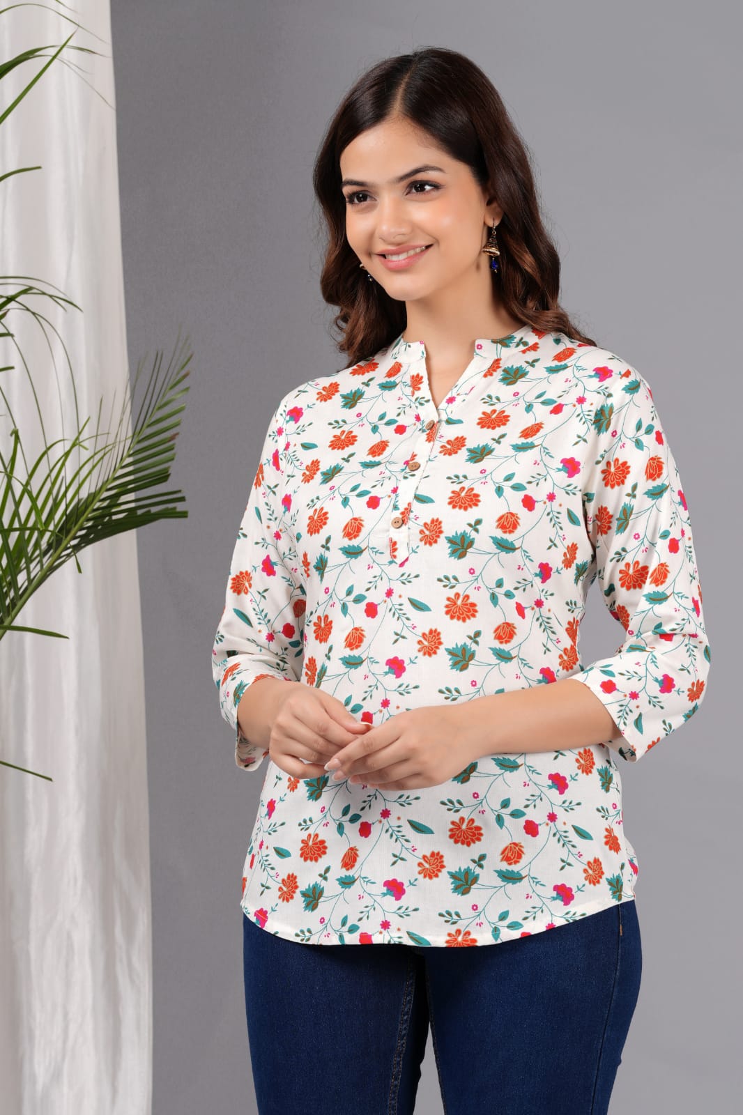 Women's White Cotton Printed Tunic - Taantav