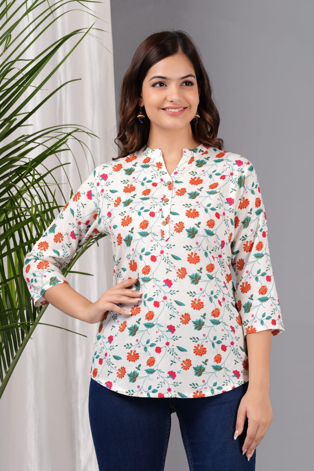 Women's White Cotton Printed Tunic - Taantav