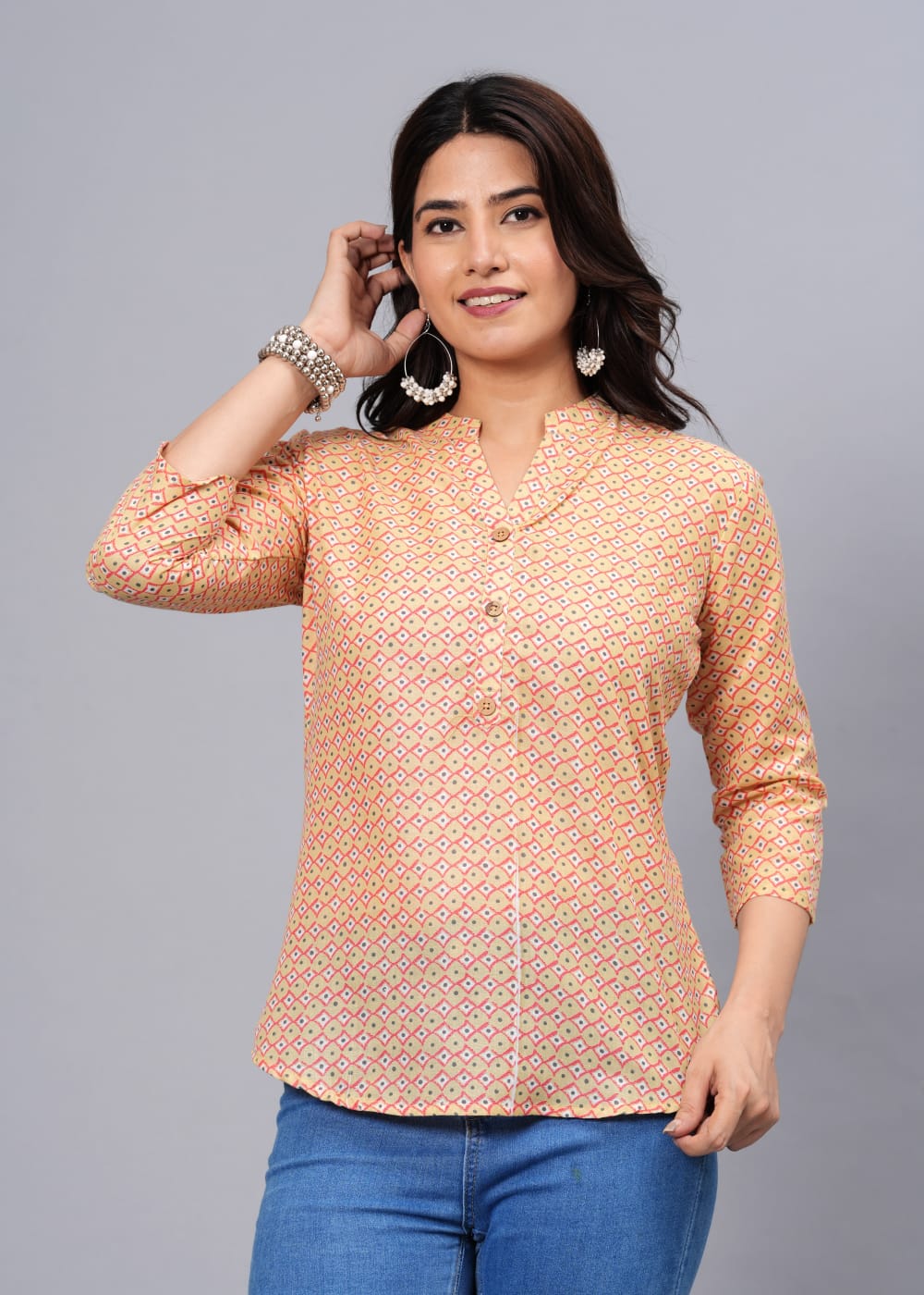 Women's Elegant Printed Cotton Top - Taantav