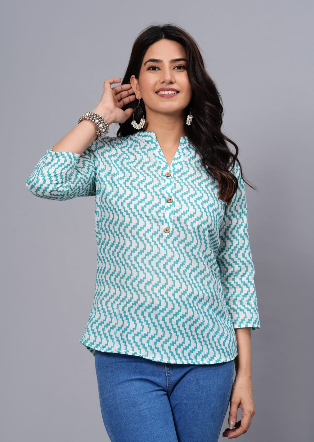 Women's Elegant Printed Cotton Top - Taantav