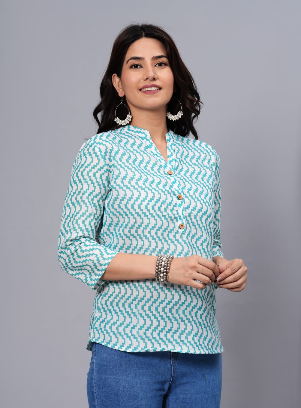 Women's Elegant Printed Cotton Top - Taantav