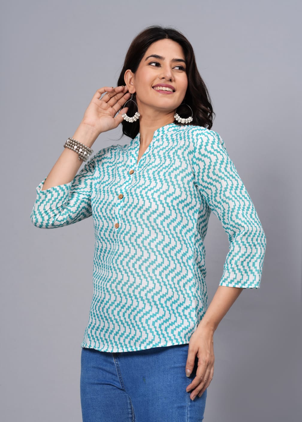 Women's Elegant Printed Cotton Top - Taantav