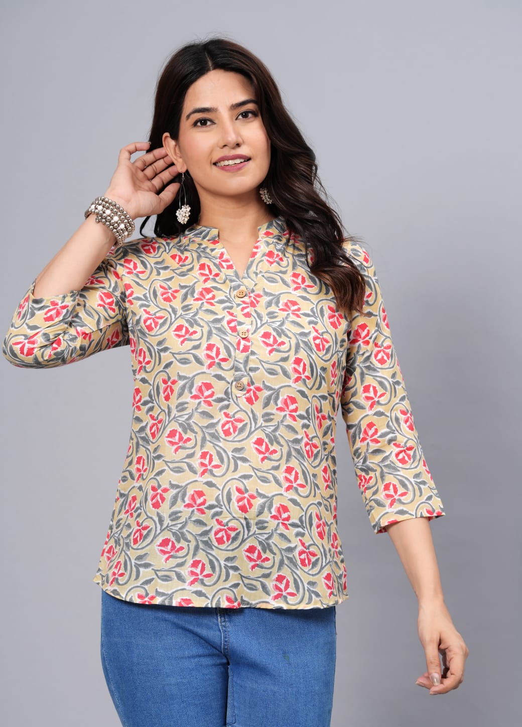 Women's Elegant Printed Cotton Top - Taantav