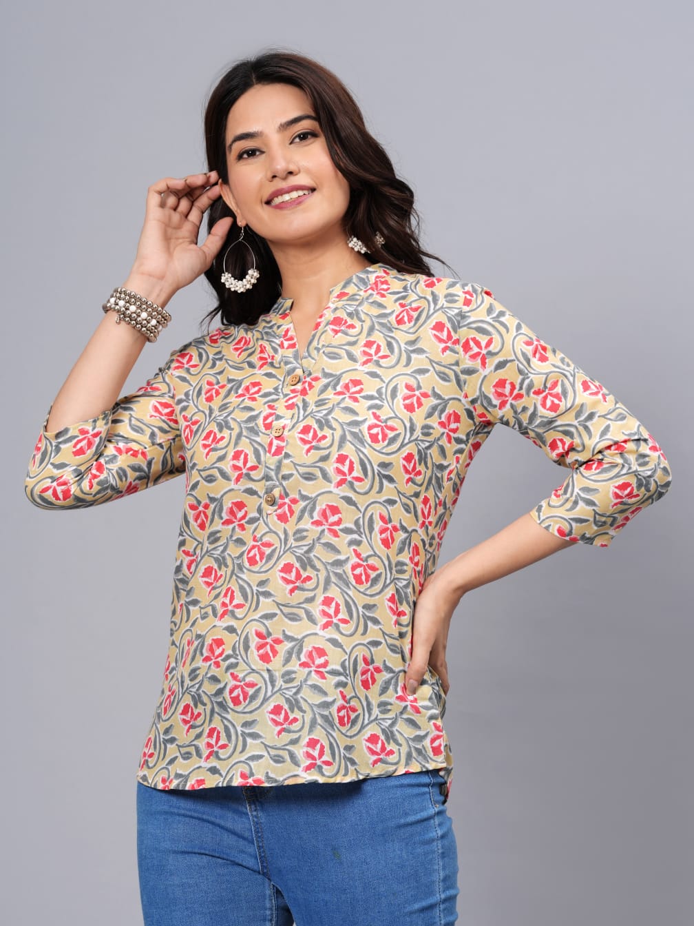 Women's Elegant Printed Cotton Top - Taantav