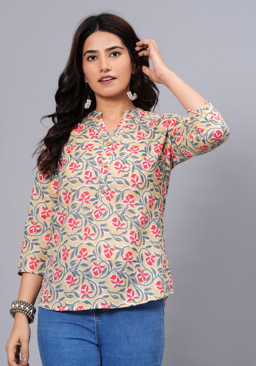 Women's Elegant Printed Cotton Top - Taantav