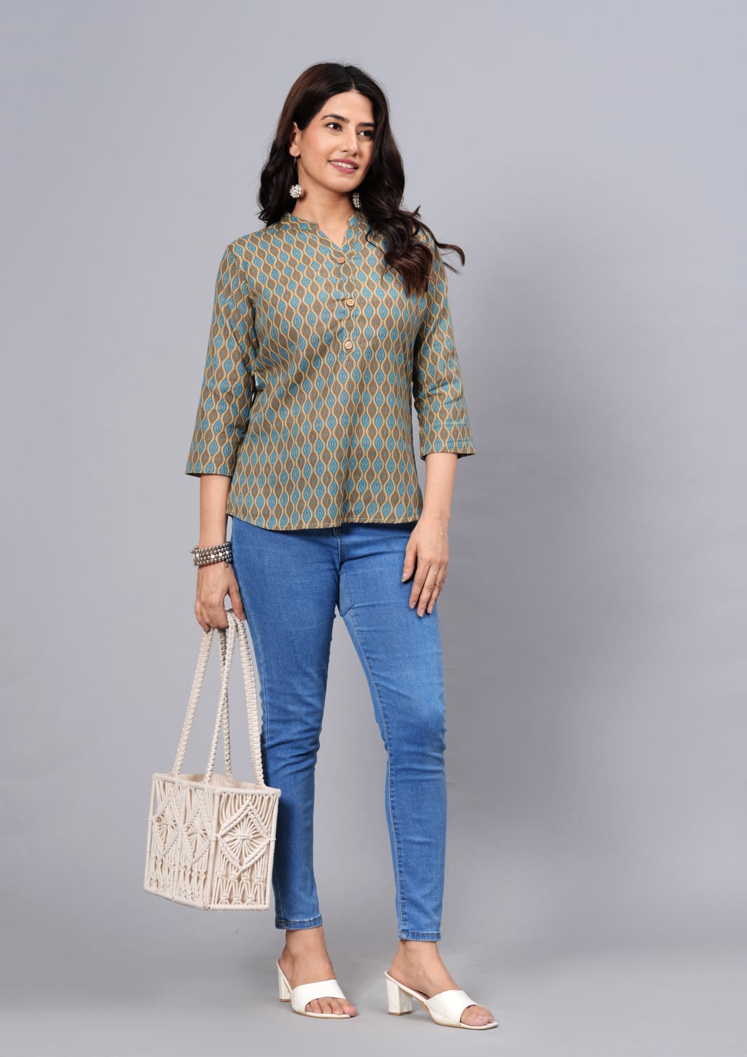 Women's Elegant Printed Cotton Top - Taantav