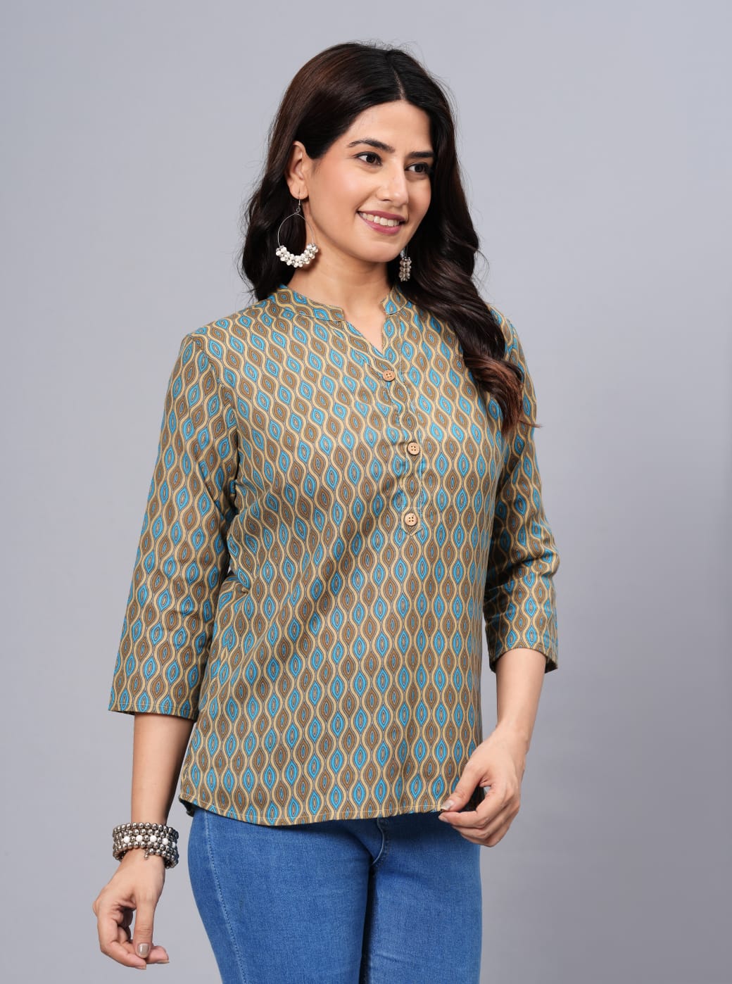 Women's Elegant Printed Cotton Top - Taantav