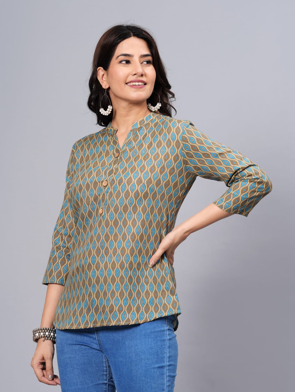 Women's Elegant Printed Cotton Top - Taantav