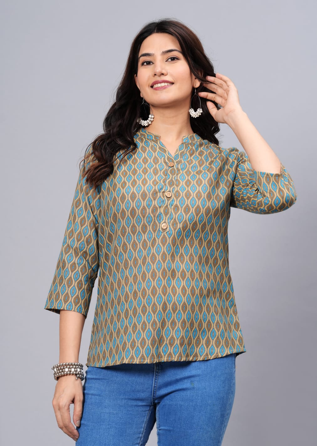 Women's Elegant Printed Cotton Top - Taantav