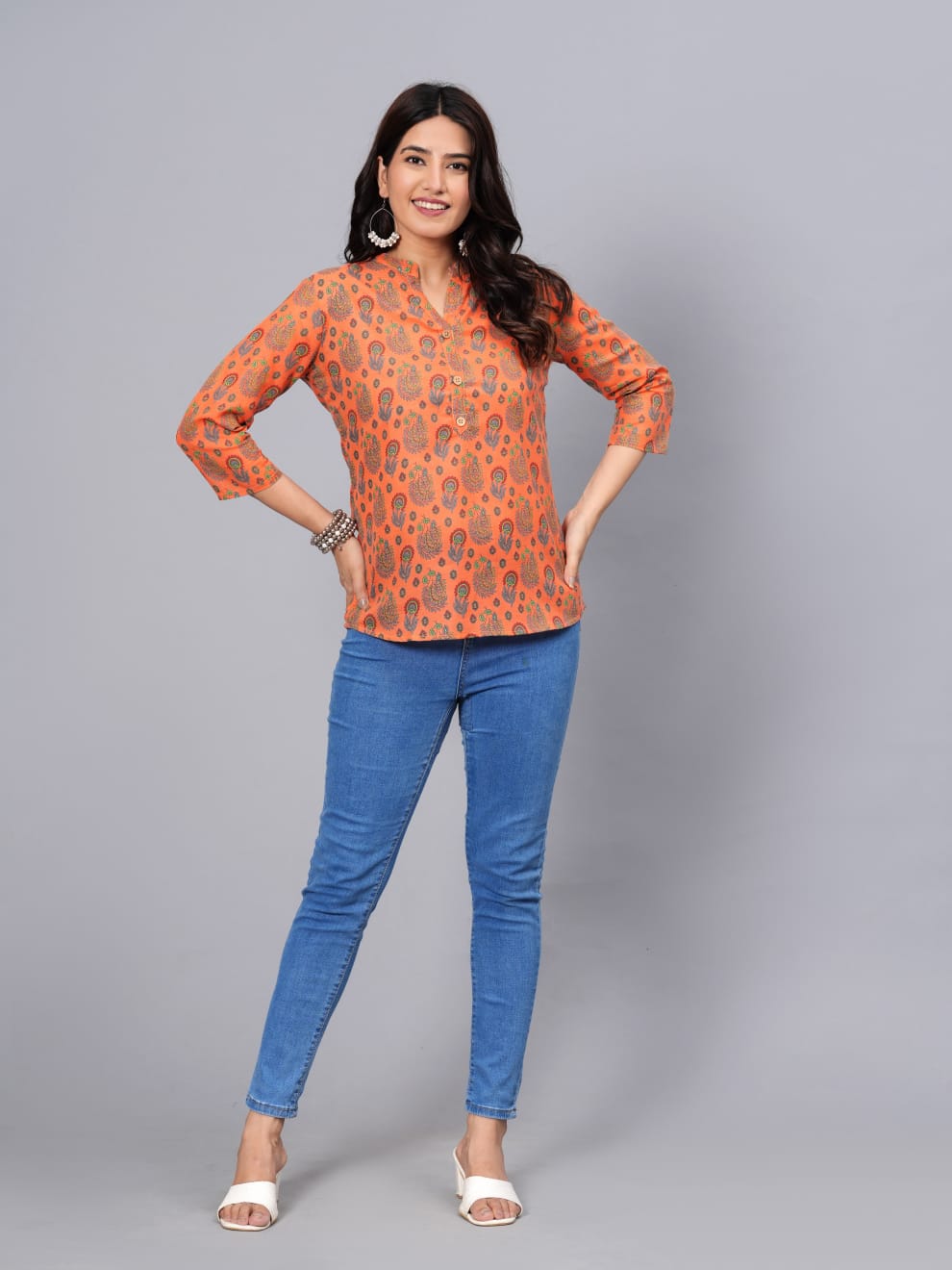 Women's Elegant Printed Cotton Top - Taantav