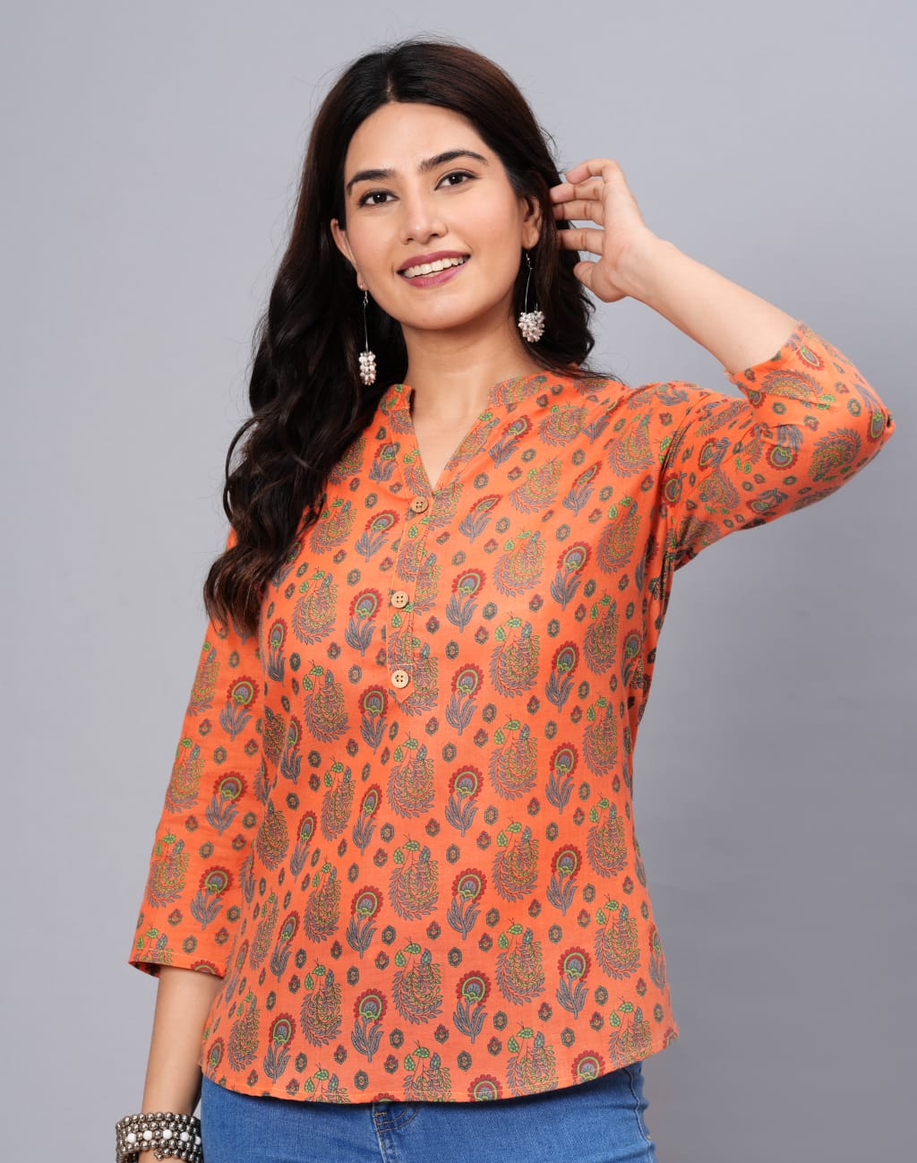 Women's Elegant Printed Cotton Top - Taantav