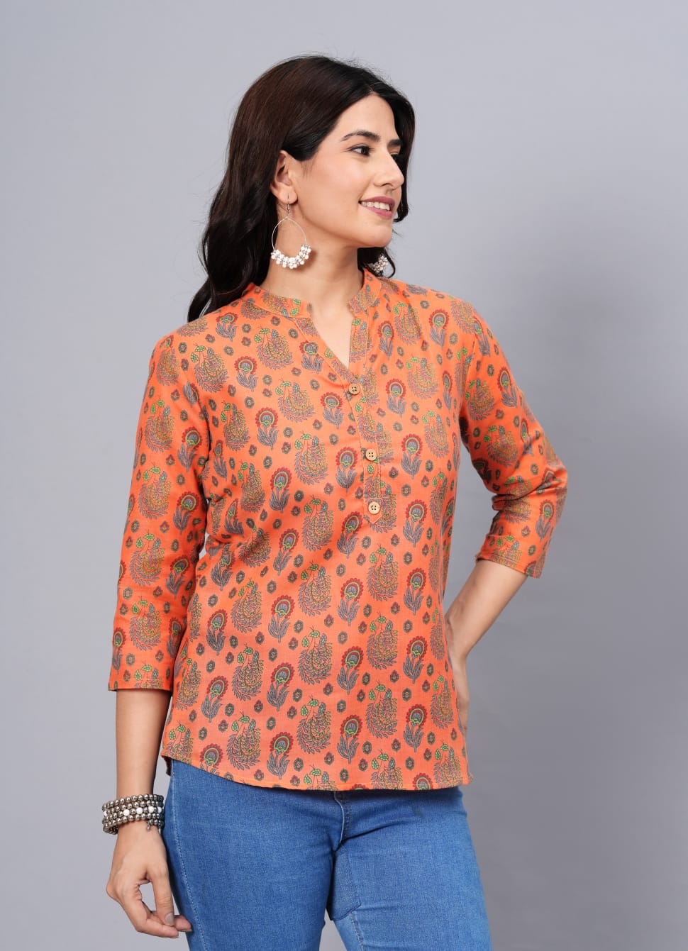 Women's Elegant Printed Cotton Top - Taantav