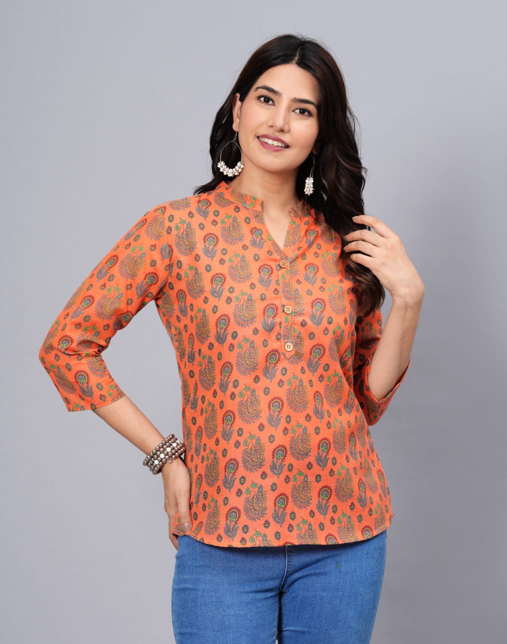 Women's Elegant Printed Cotton Top - Taantav