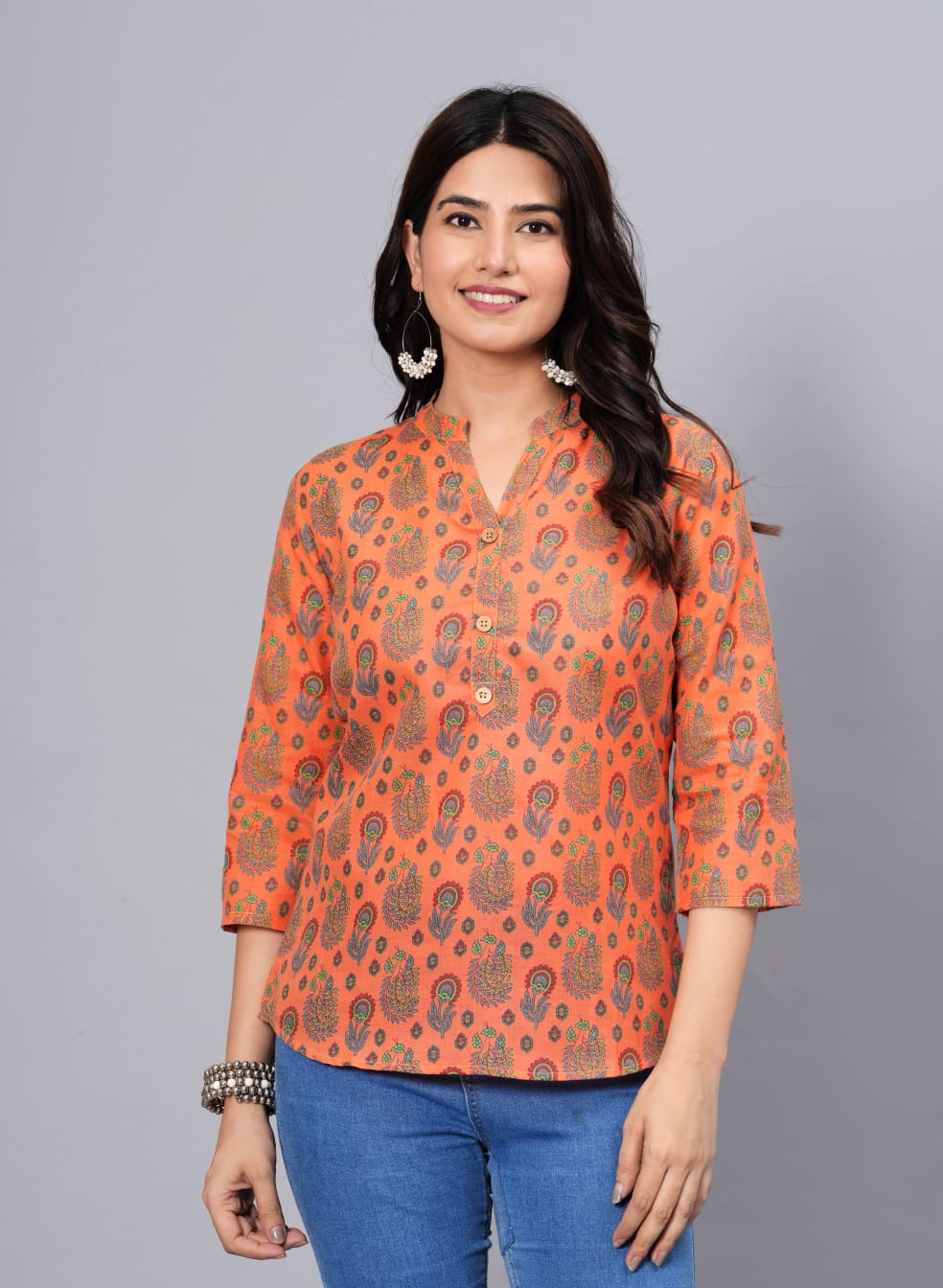 Women's Elegant Printed Cotton Top - Taantav