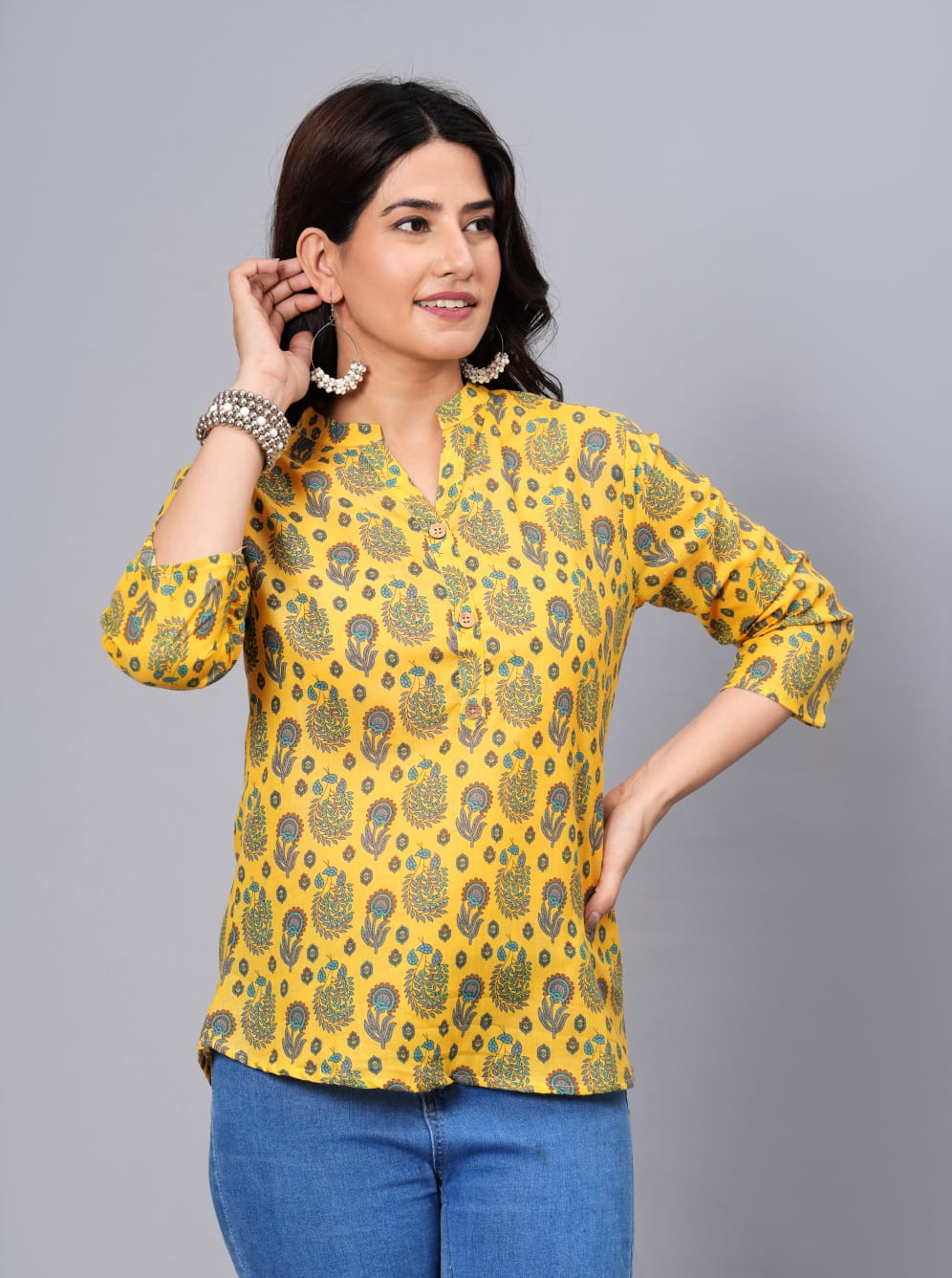 Women's Elegant Printed Cotton Top - Taantav