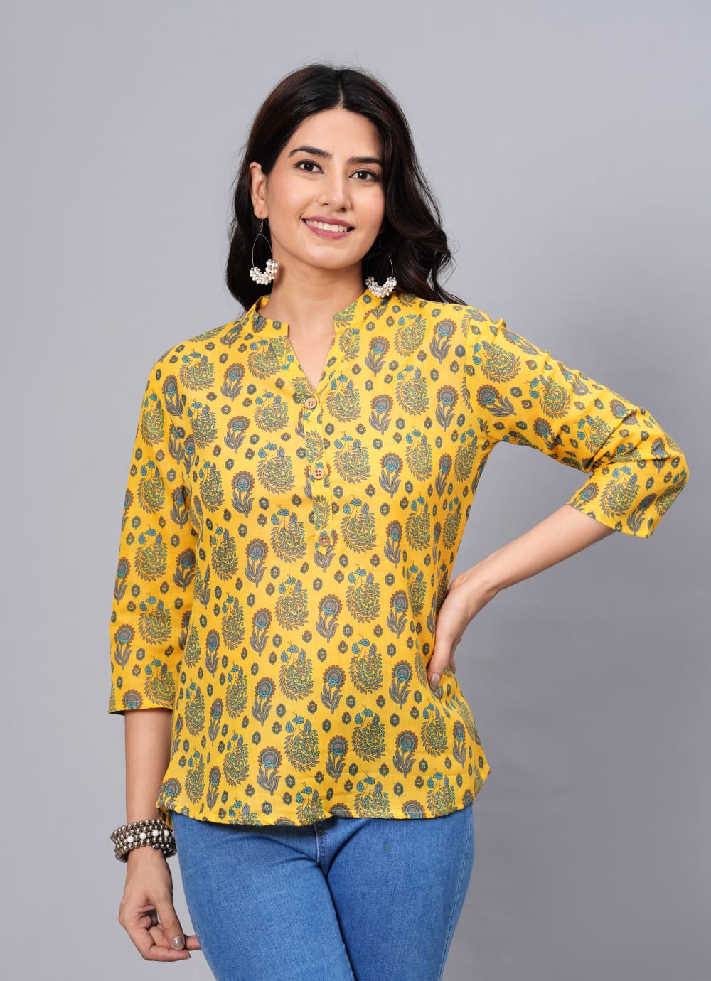 Women's Elegant Printed Cotton Top - Taantav