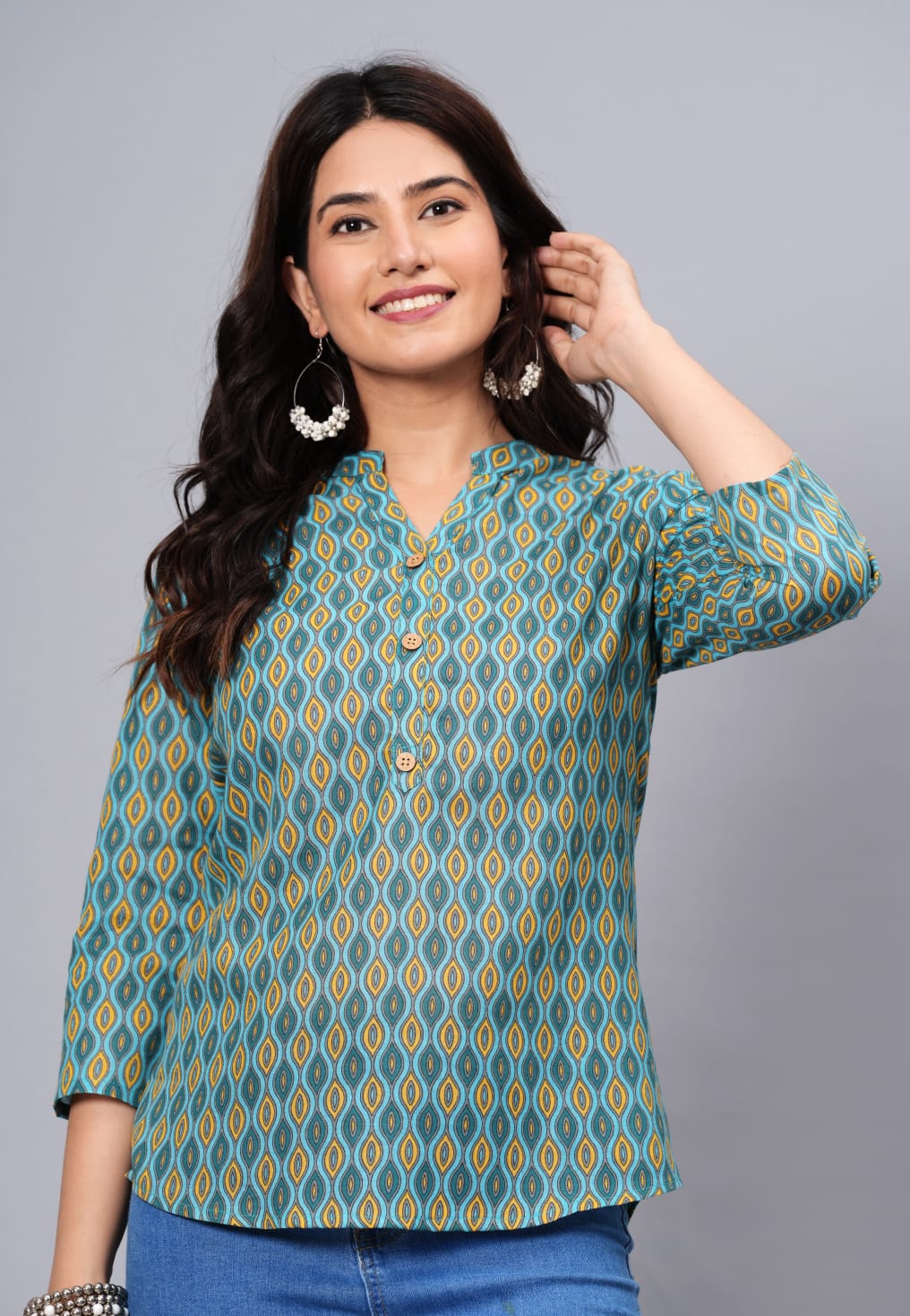 Women's Elegant Printed Cotton Top - Taantav