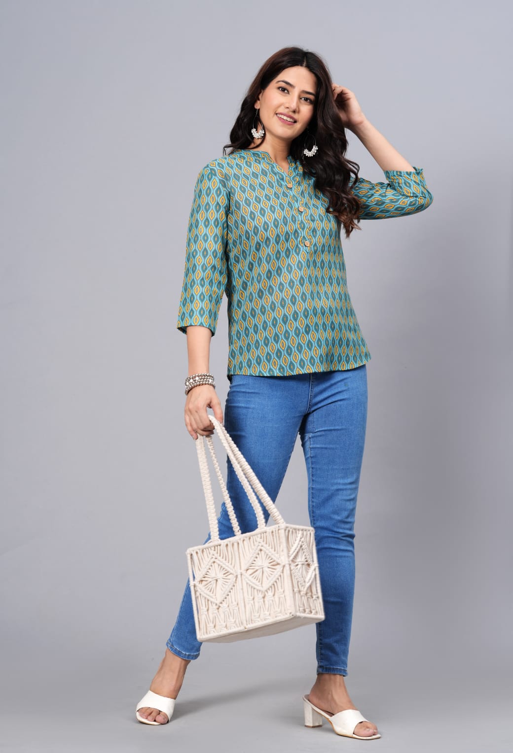 Women's Elegant Printed Cotton Top - Taantav