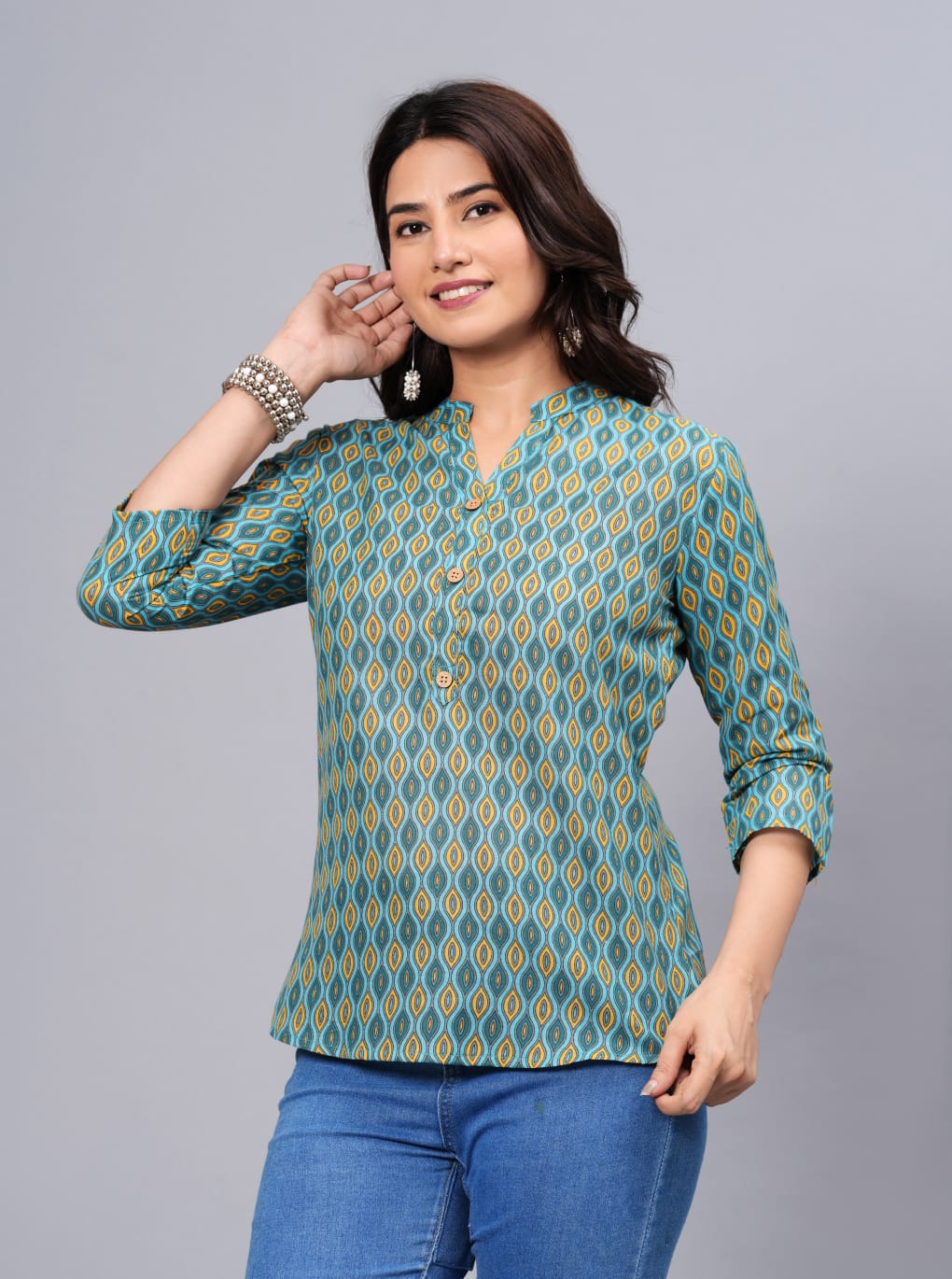 Women's Elegant Printed Cotton Top - Taantav