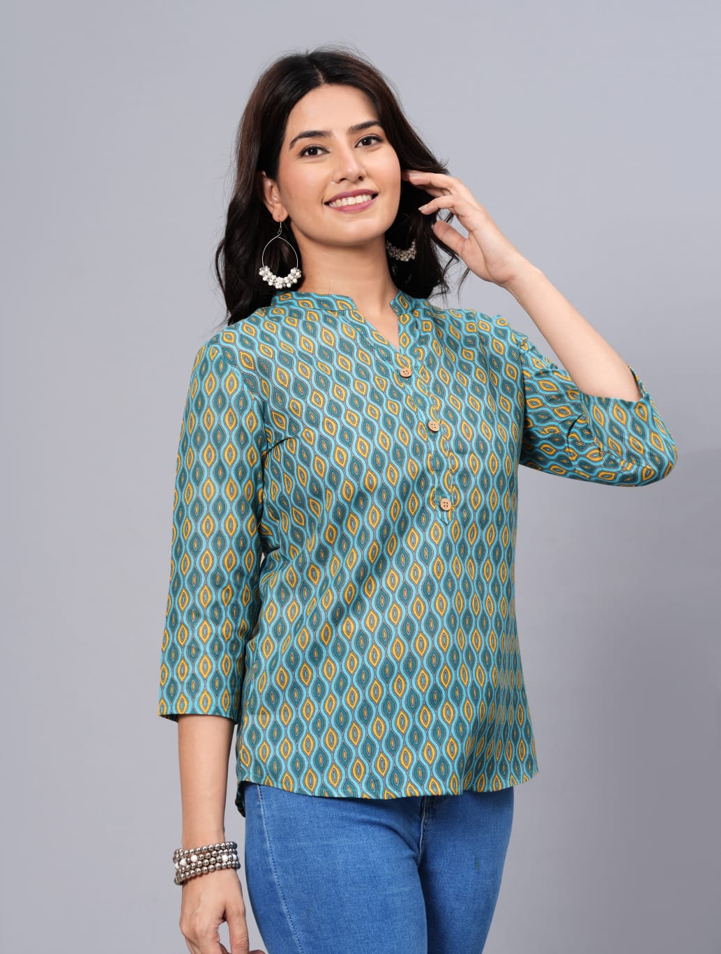 Women's Elegant Printed Cotton Top - Taantav