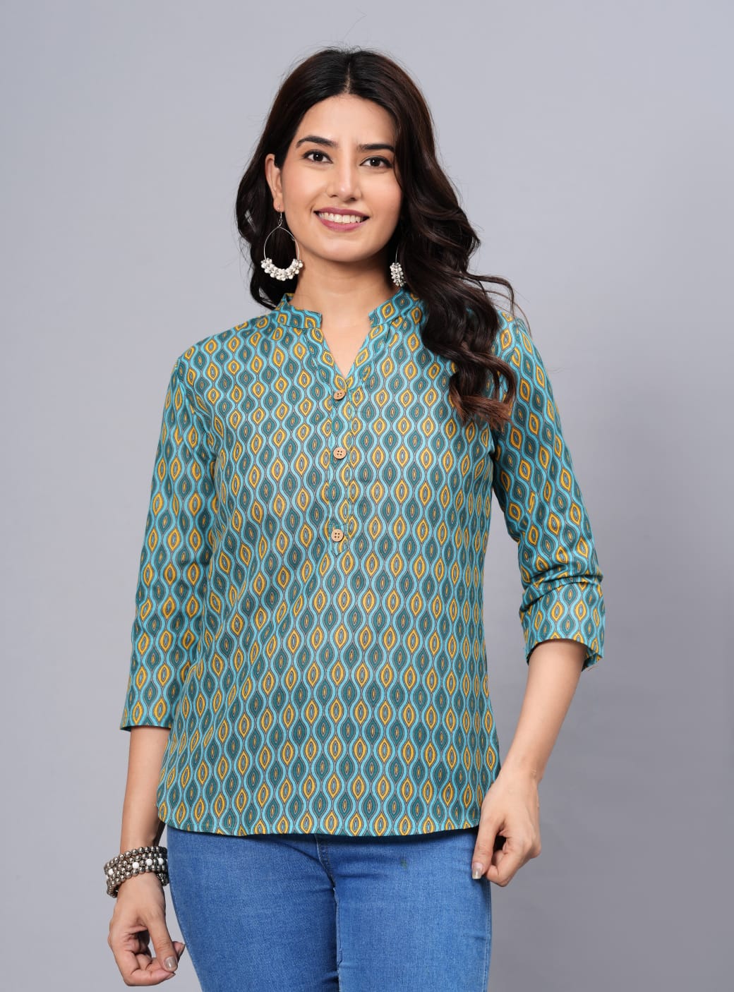 Women's Elegant Printed Cotton Top - Taantav