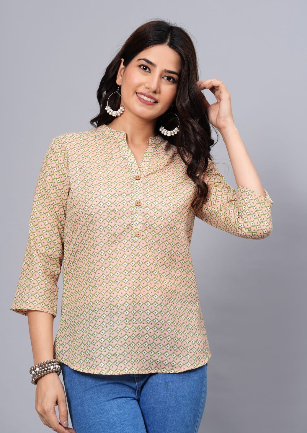 Women's Elegant Printed Cotton Top - Taantav