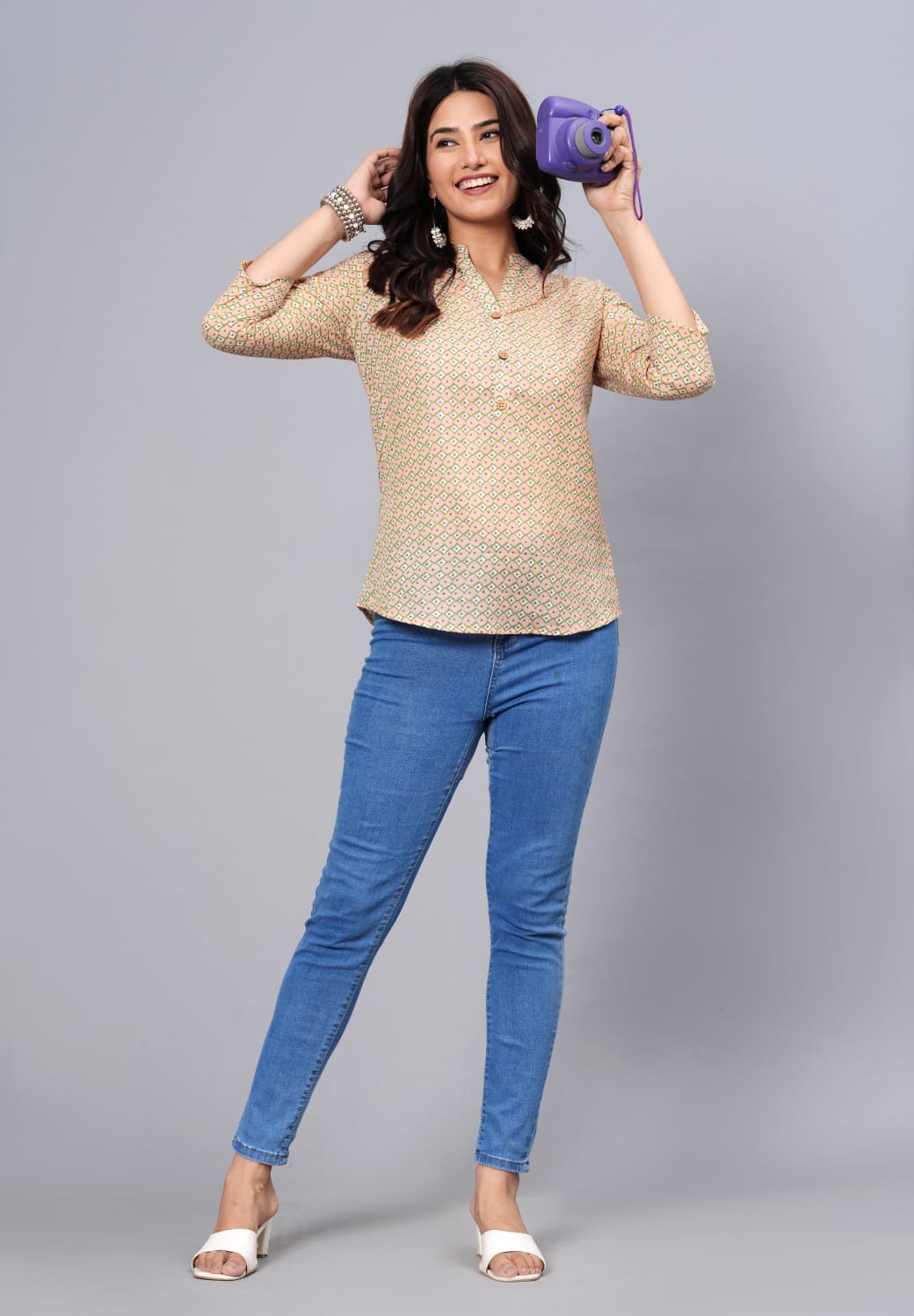 Women's Elegant Printed Cotton Top - Taantav