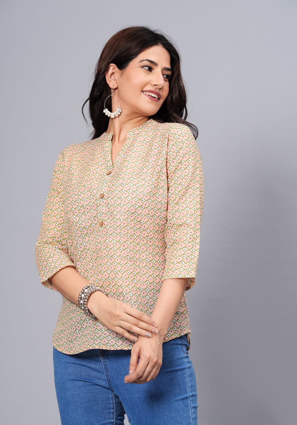 Women's Elegant Printed Cotton Top - Taantav