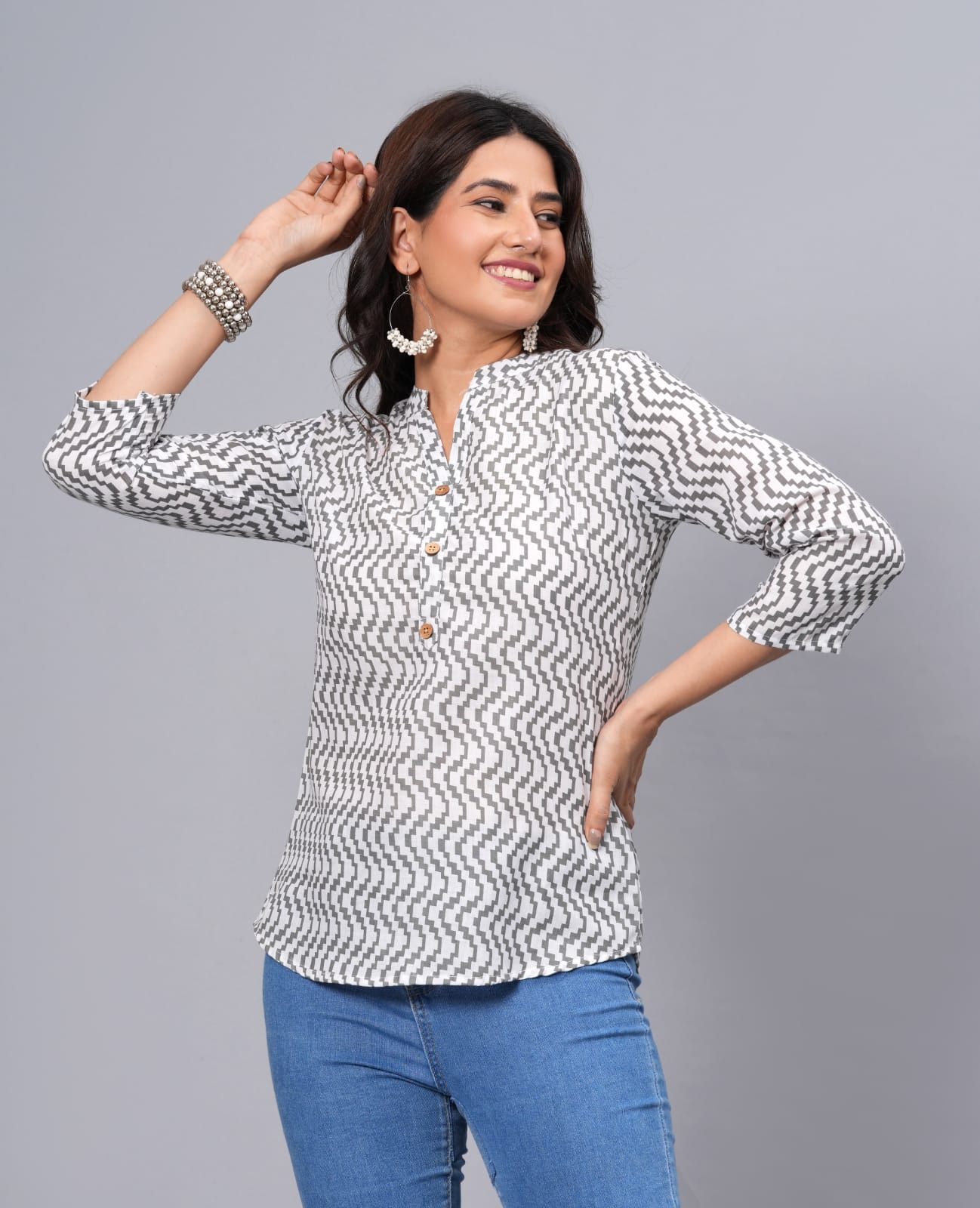 Women's Elegant Printed Cotton Top - Taantav