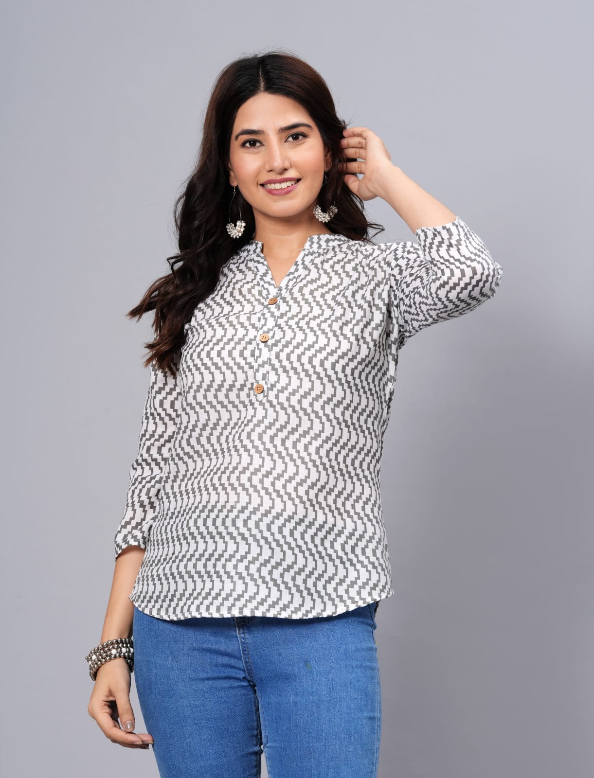 Women's Elegant Printed Cotton Top - Taantav