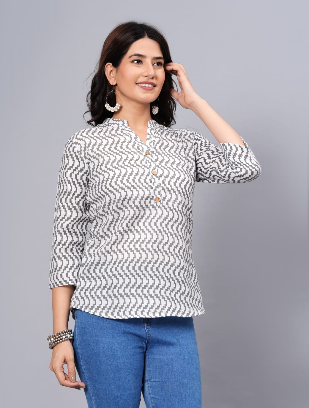 Women's Elegant Printed Cotton Top - Taantav