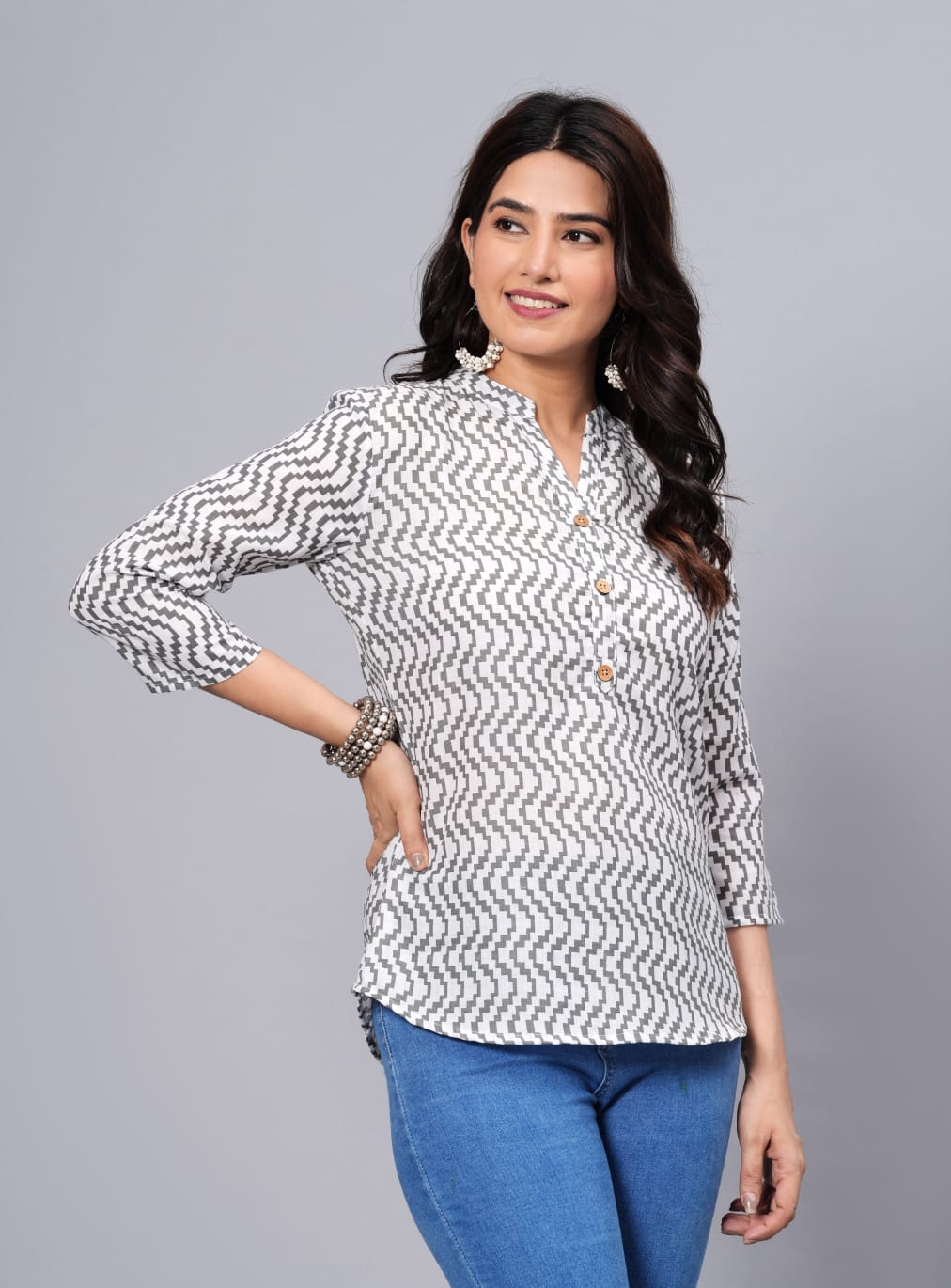 Women's Elegant Printed Cotton Top - Taantav