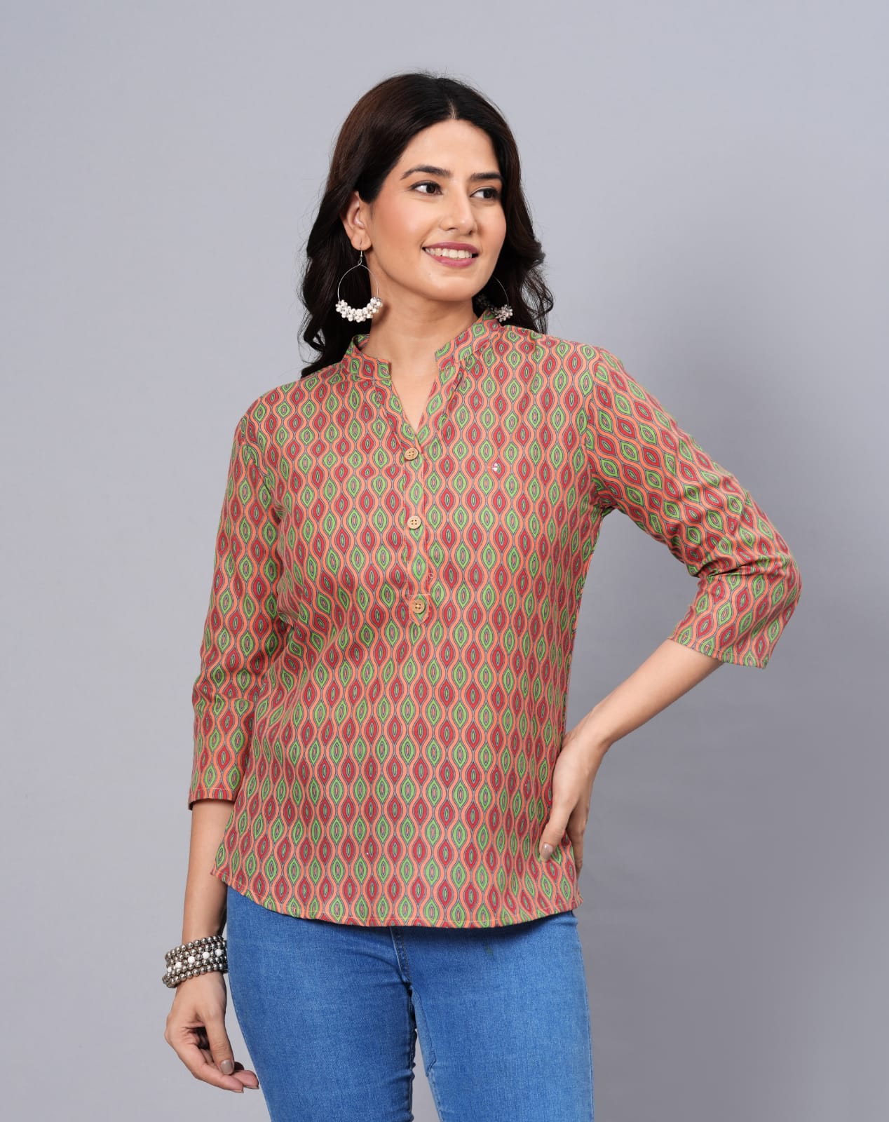 Women's Elegant Printed Cotton Top - Taantav