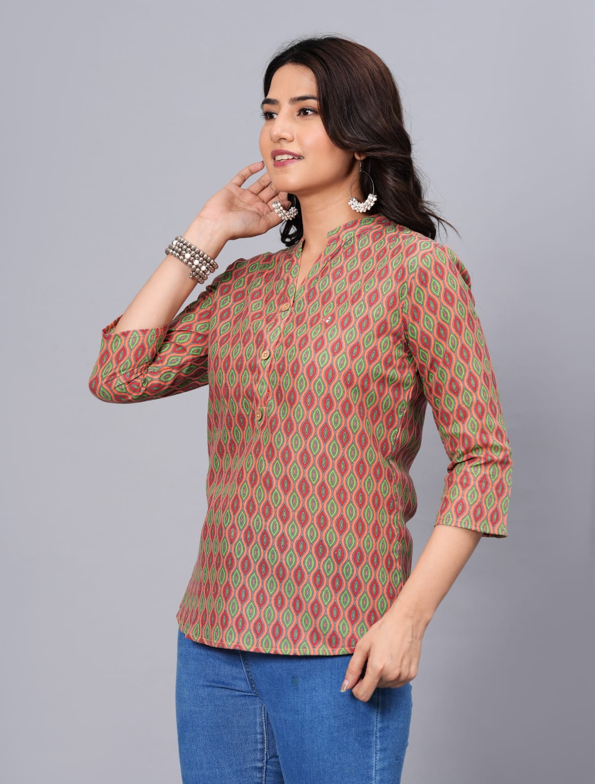 Women's Elegant Printed Cotton Top - Taantav