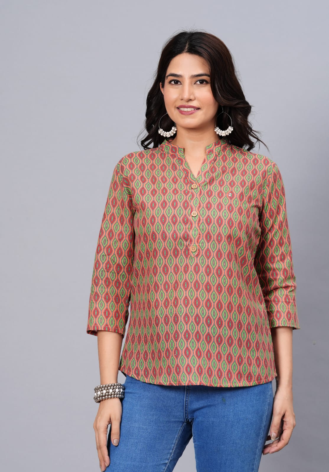 Women's Elegant Printed Cotton Top - Taantav