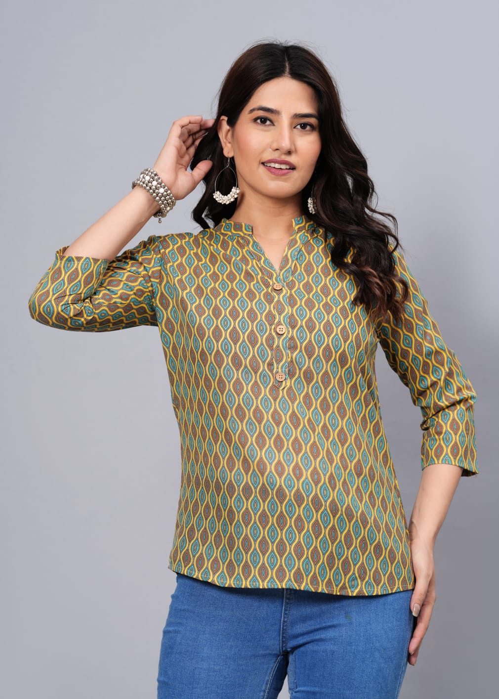 Women's Elegant Printed Cotton Top - Taantav