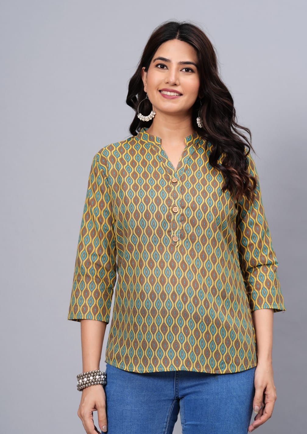 Women's Elegant Printed Cotton Top - Taantav