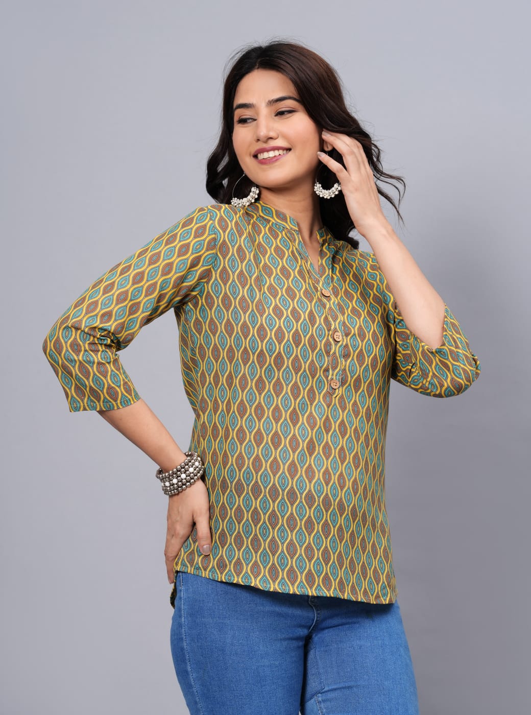 Women's Elegant Printed Cotton Top - Taantav